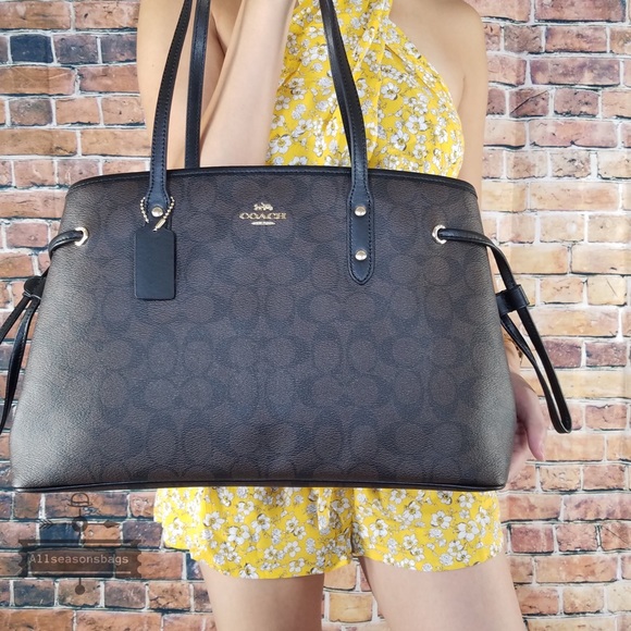 Coach drawstring signature pvc tote brown black - Picture 3 of 7